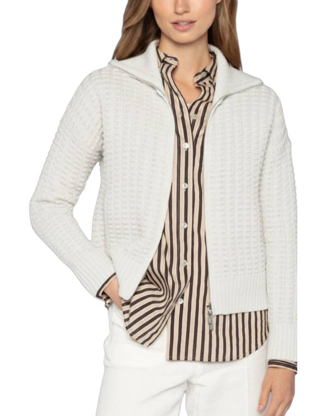 NEW KINROSS bobble zip cardigan in white